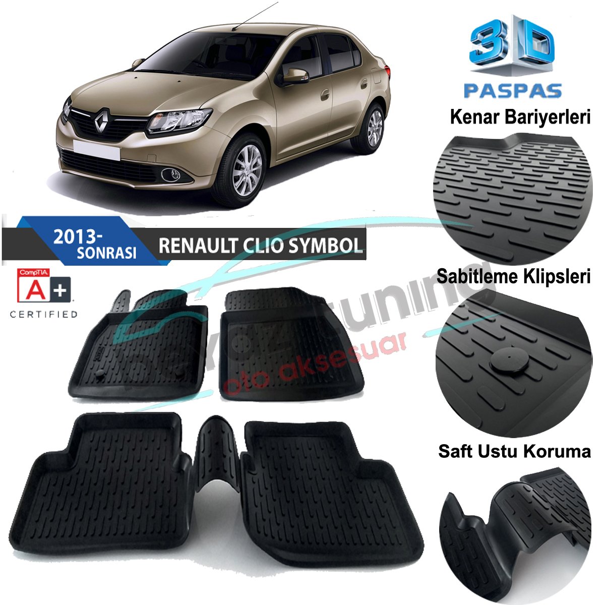 Renault Symbol Havuzlu 3D Paspas Niken Siyah 2013 Sonrası