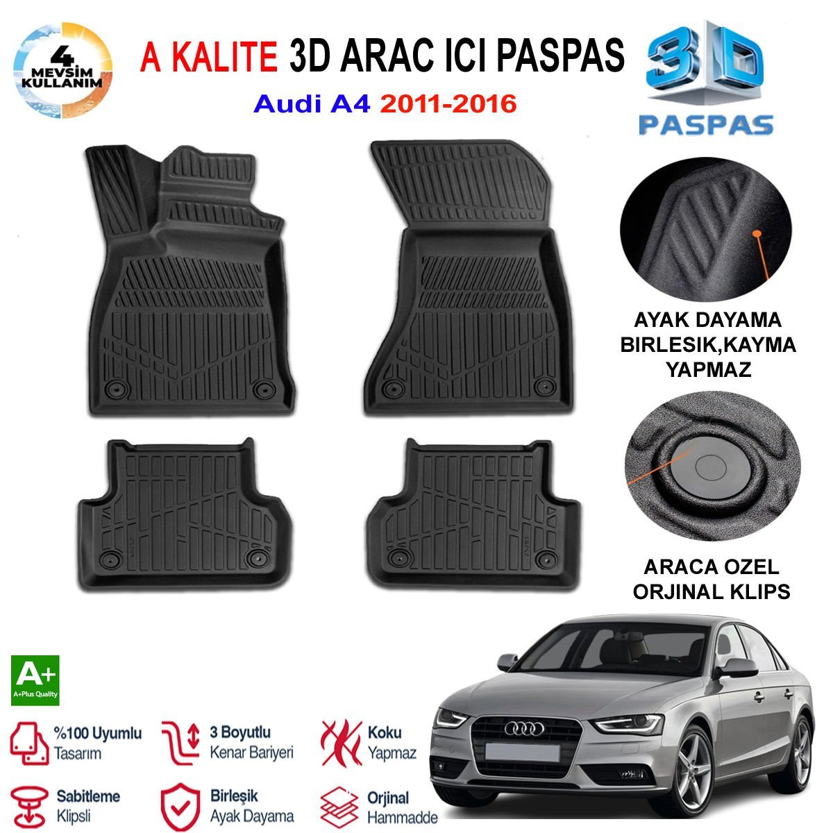 Audi A4 3D Paspas Havuzlu Pro 2011-2016 Arası