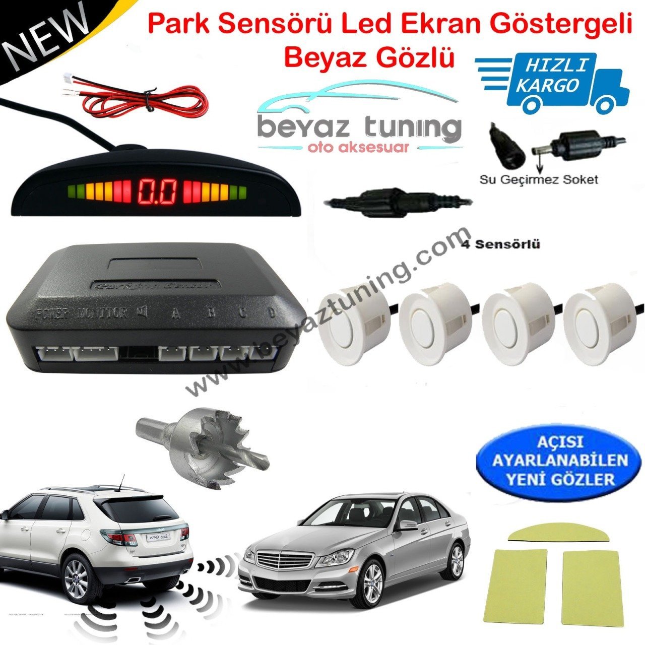 Park Sensörü Led Ekranlı Ses İkazlı Beyaz