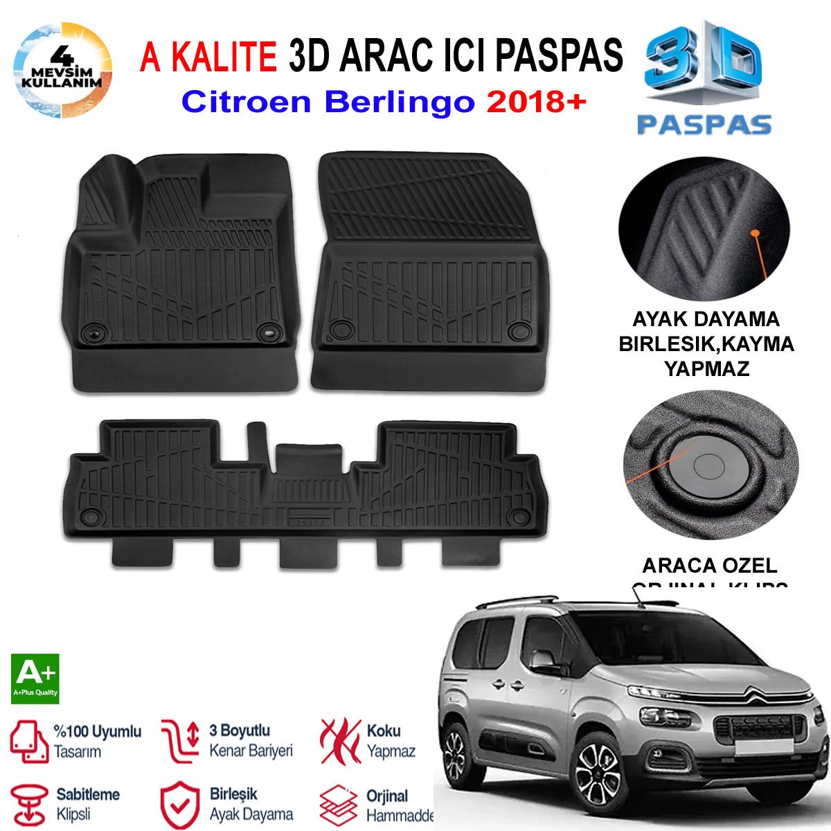 Citroen Berlingo 3D Paspas Havuzlu Pro 2018 Sonrası