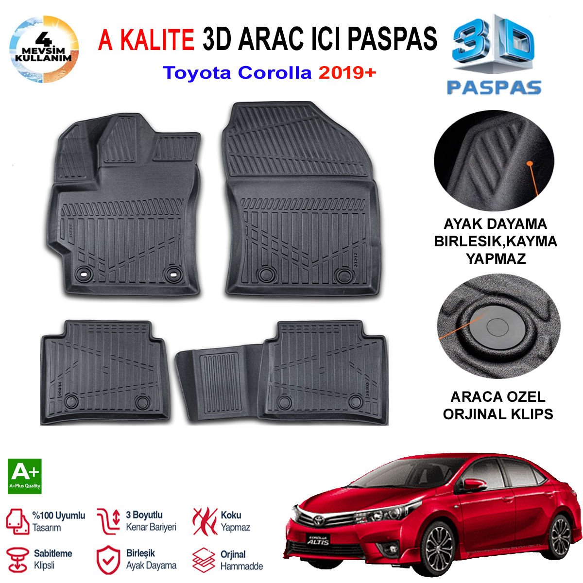 Toyota Corolla 3D Paspas Havuzlu Pro 2019 Sonrası