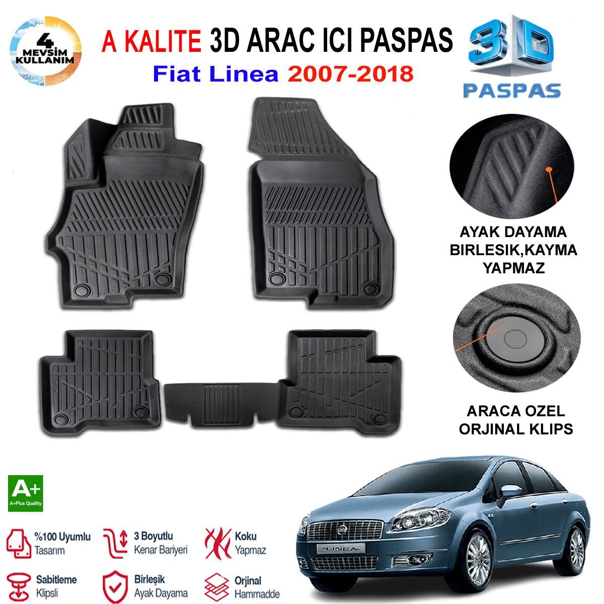 Fiat Linea 3D Paspas Havuzlu Pro 2007-2018 Arası