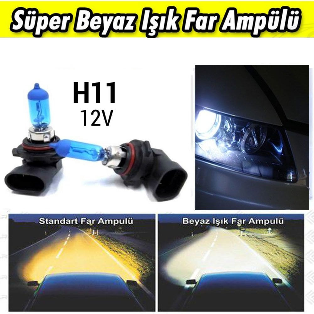 H11 Beyaz Işık Far Ampulü 12V 100W