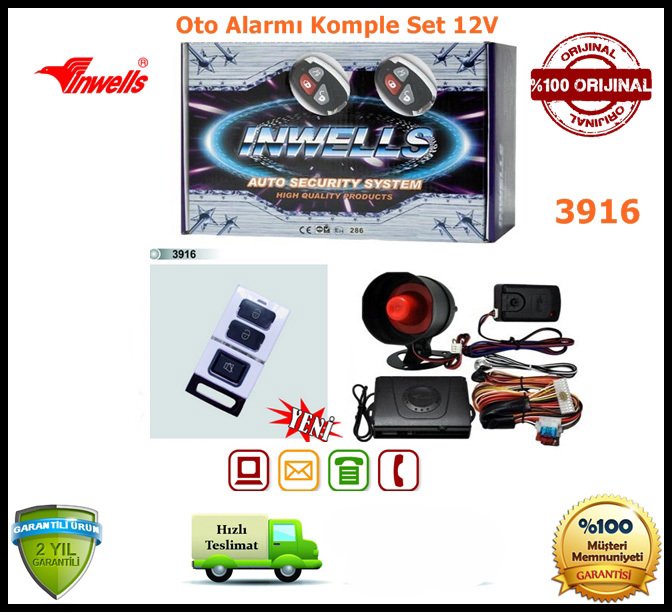 Oto Alarmı İnwells 12V Garantili 3916