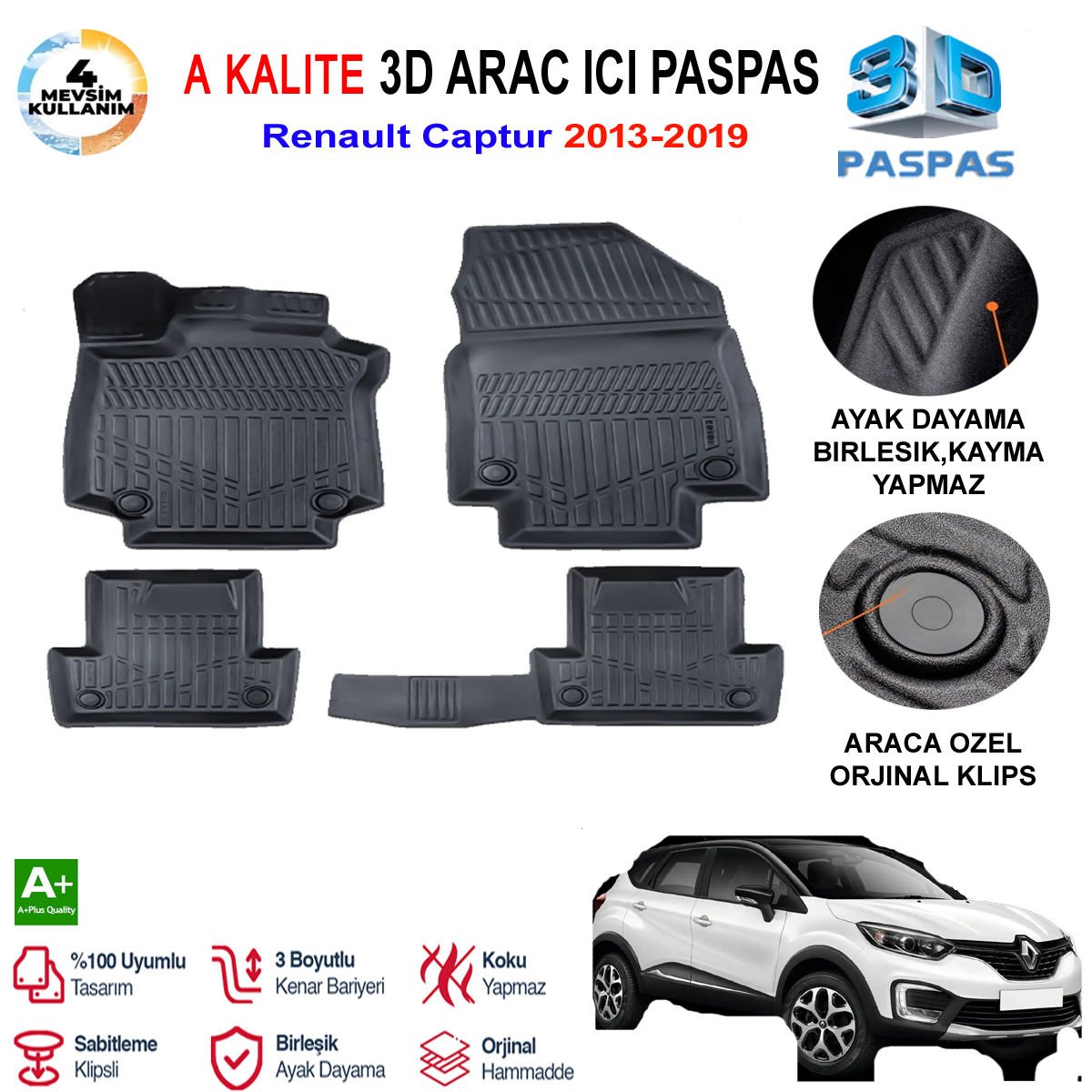 Renault Captur 3D Paspas Havuzlu Pro 2013-2019