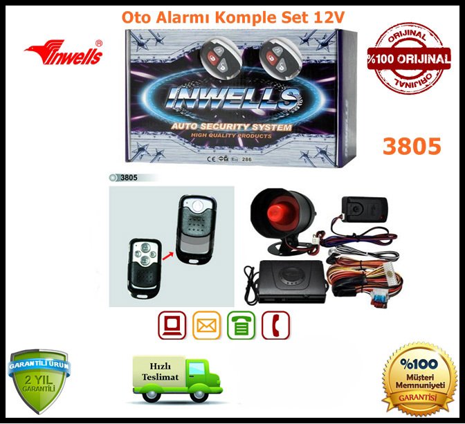 Oto Alarmı Sistemi Uzaktan Kumandalı İnwells 12V 3805