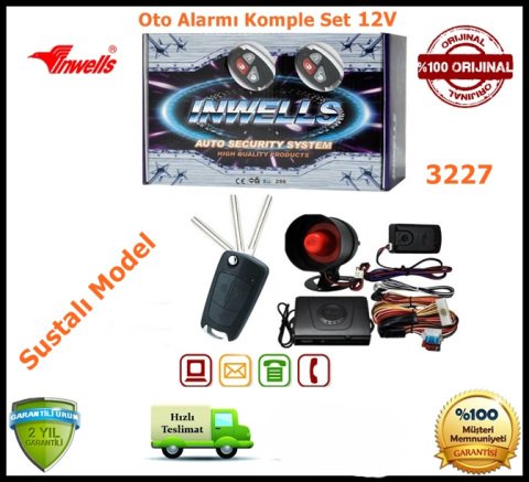 Oto Alarmı Sistemi Sustalı Kumandalı İnwells 12V 3227