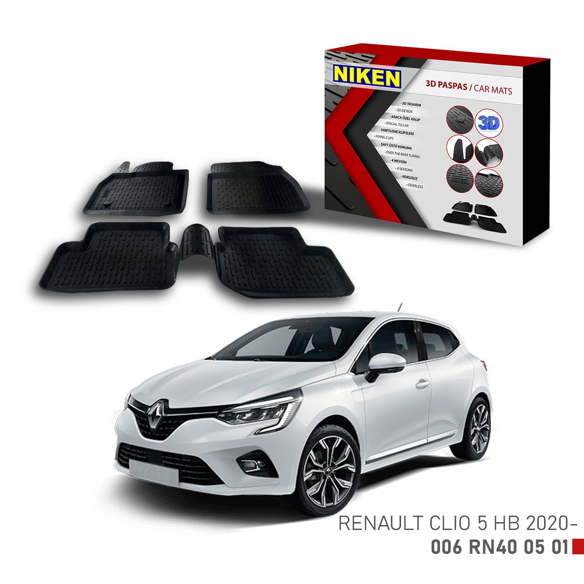 Renault Clio 5 Havuzlu 3D Paspas Niken Siyah 2019-