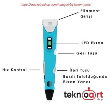 3D Pen Baskı Kalemi - Full Set - Mavi