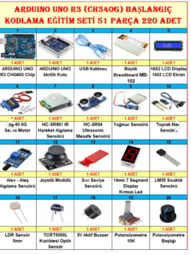 Arduino Uno R3 (ch340g) Başlangıç Ve Kodlama Eğitim Seti 51 Parça 220 Adet