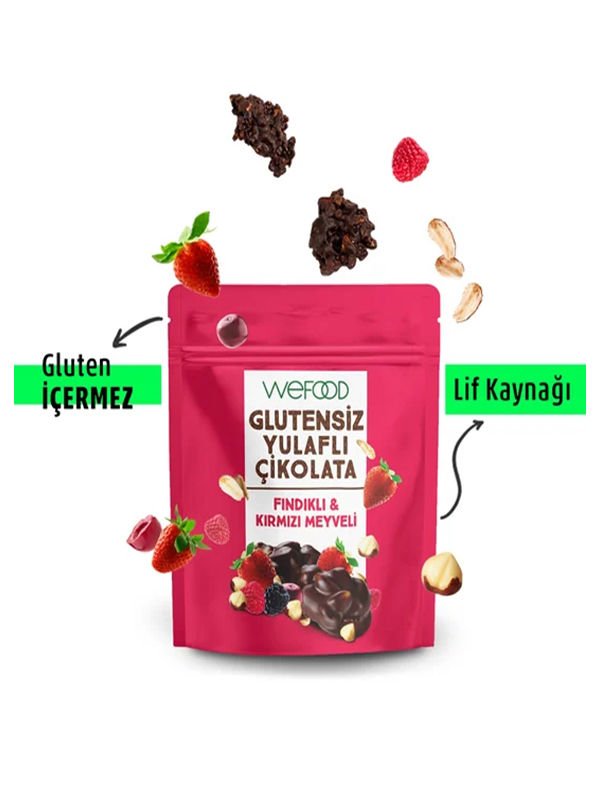 Wefood Glutensiz Yulaflı Çikolata Fındıklı & Kırmızı Meyveli 40 gr x 2 Paket