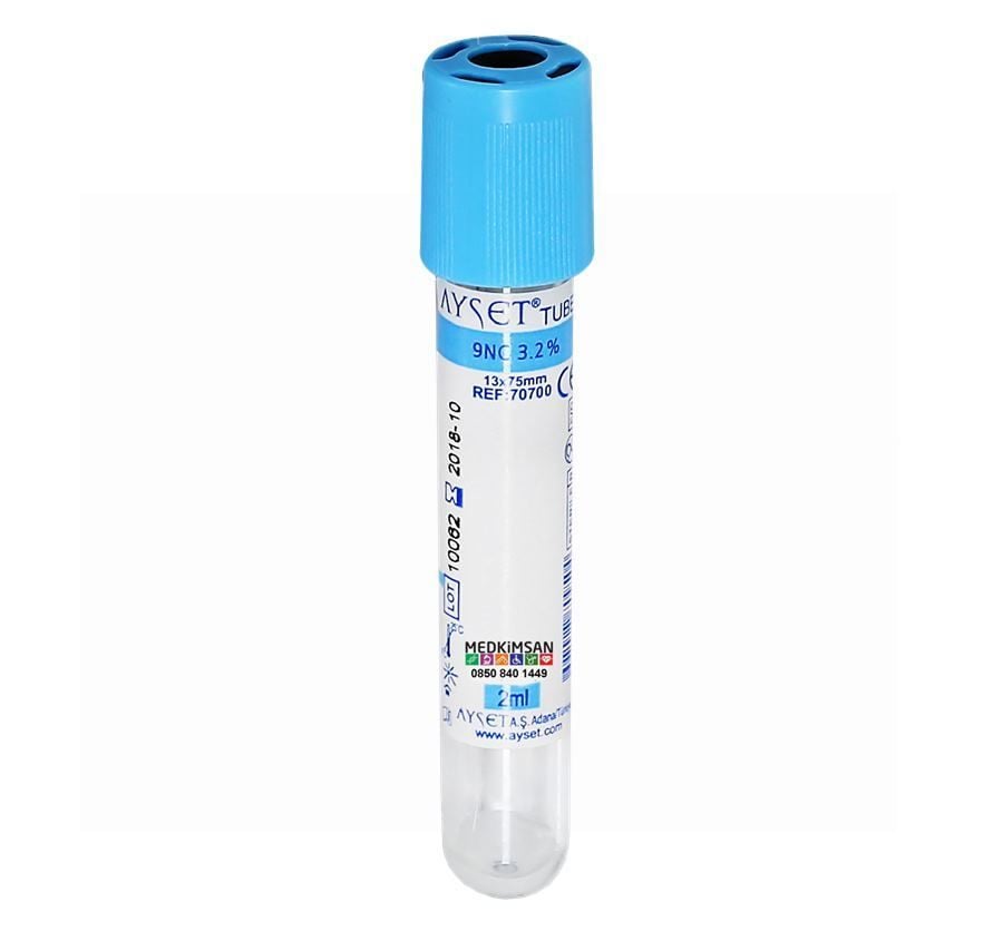 100 Adet Koagulasyon Tüpü |  Sodyum Sitratlı Tüp Mavi Kapak | 9NC 1.8ml  3,2% 13x75mm Ref:70677 Coagulation Tubes