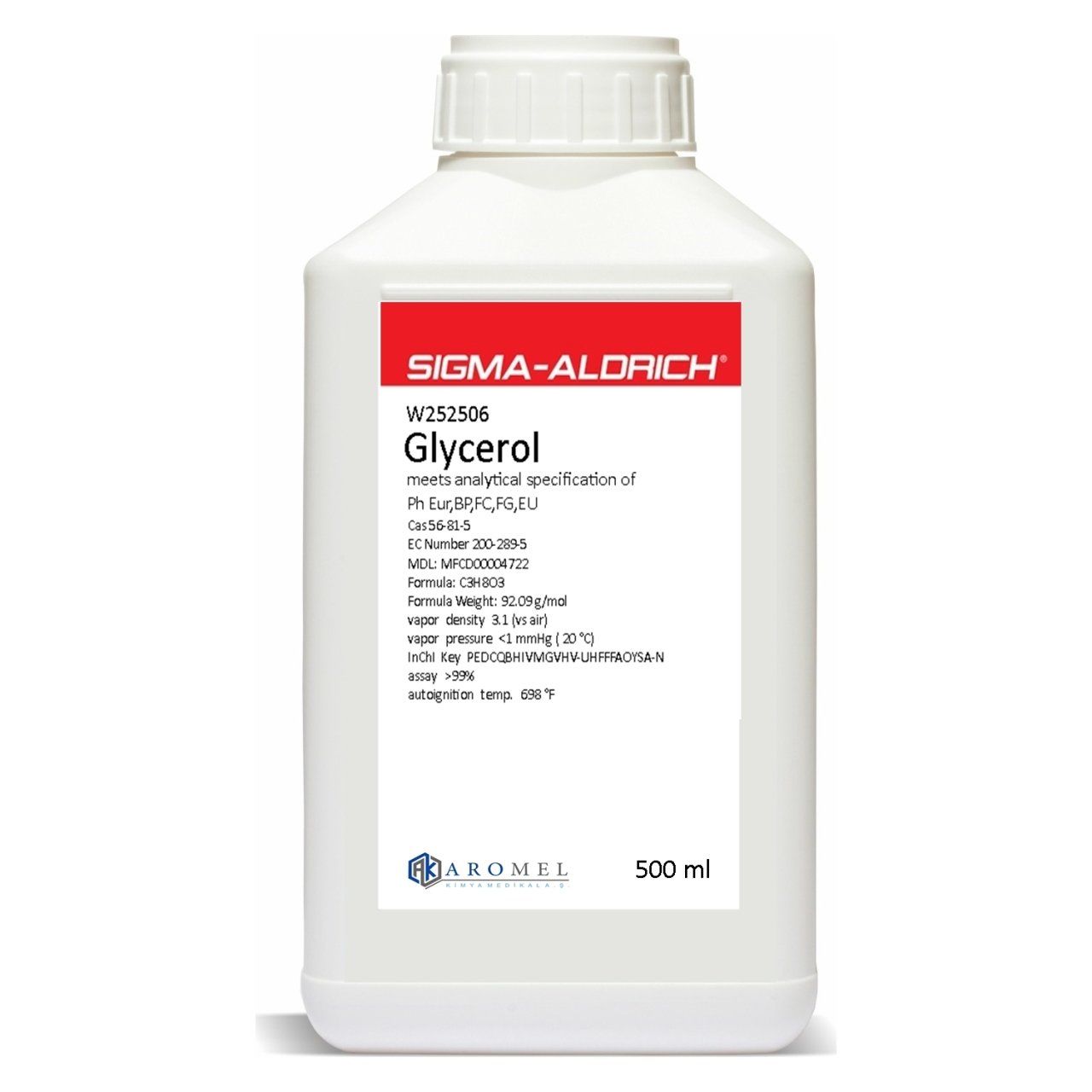 Sigma Aldrich Bitkisel Gliserin l 500 ml l Sigma W252506 Glycerol Vegetable