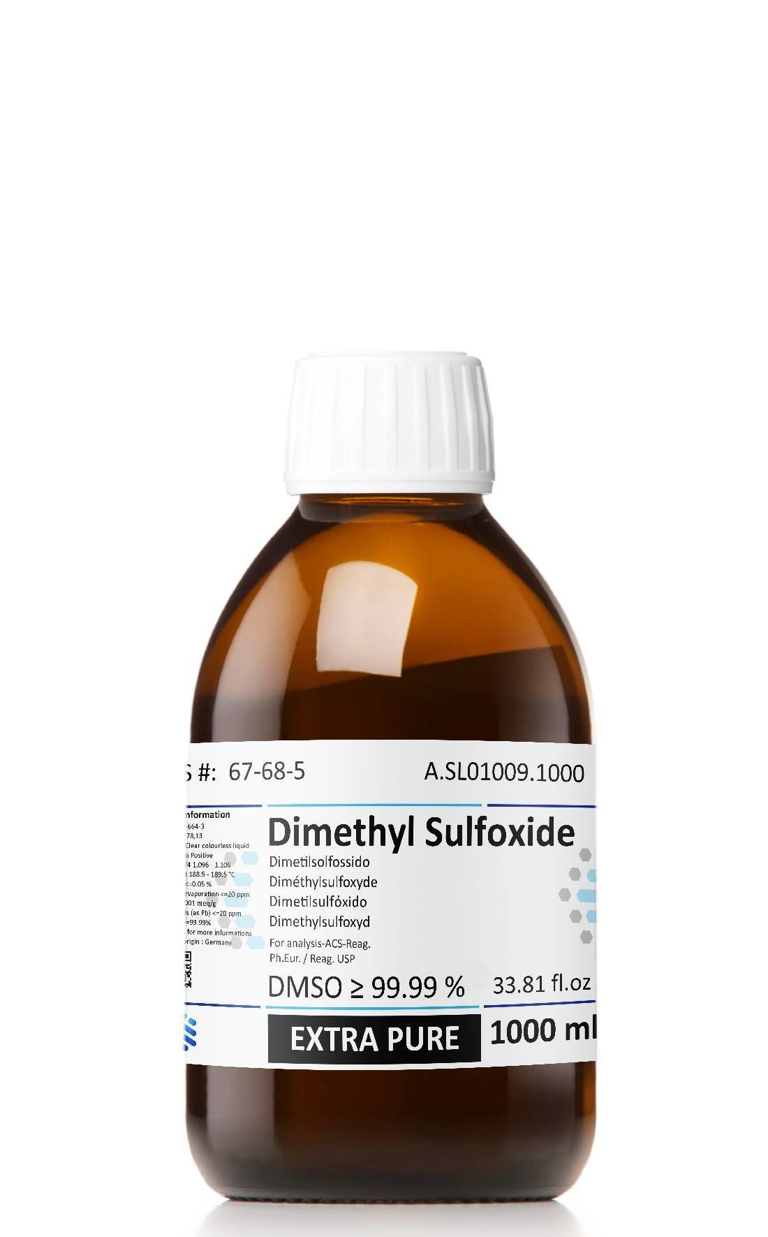 Dimetil Sülfoksit l 1 Lt l DMSO Extra Pure l Dimethyl Sulfoxide | Alman Menşei | Cam Şişe
