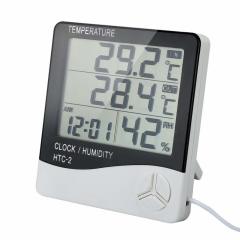 Problu Dijital Termometre Saat Isı Sıcaklık Nem Ölçer - HTC-2