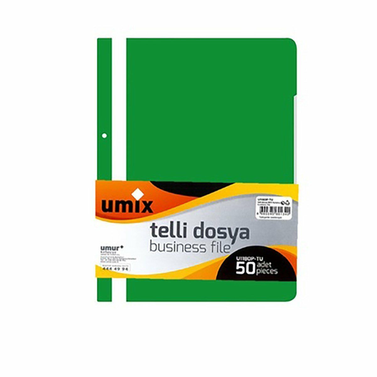 UMIX PLASTİK TELLİ DOSYA 50 Lİ YEŞİL U1180P-YE