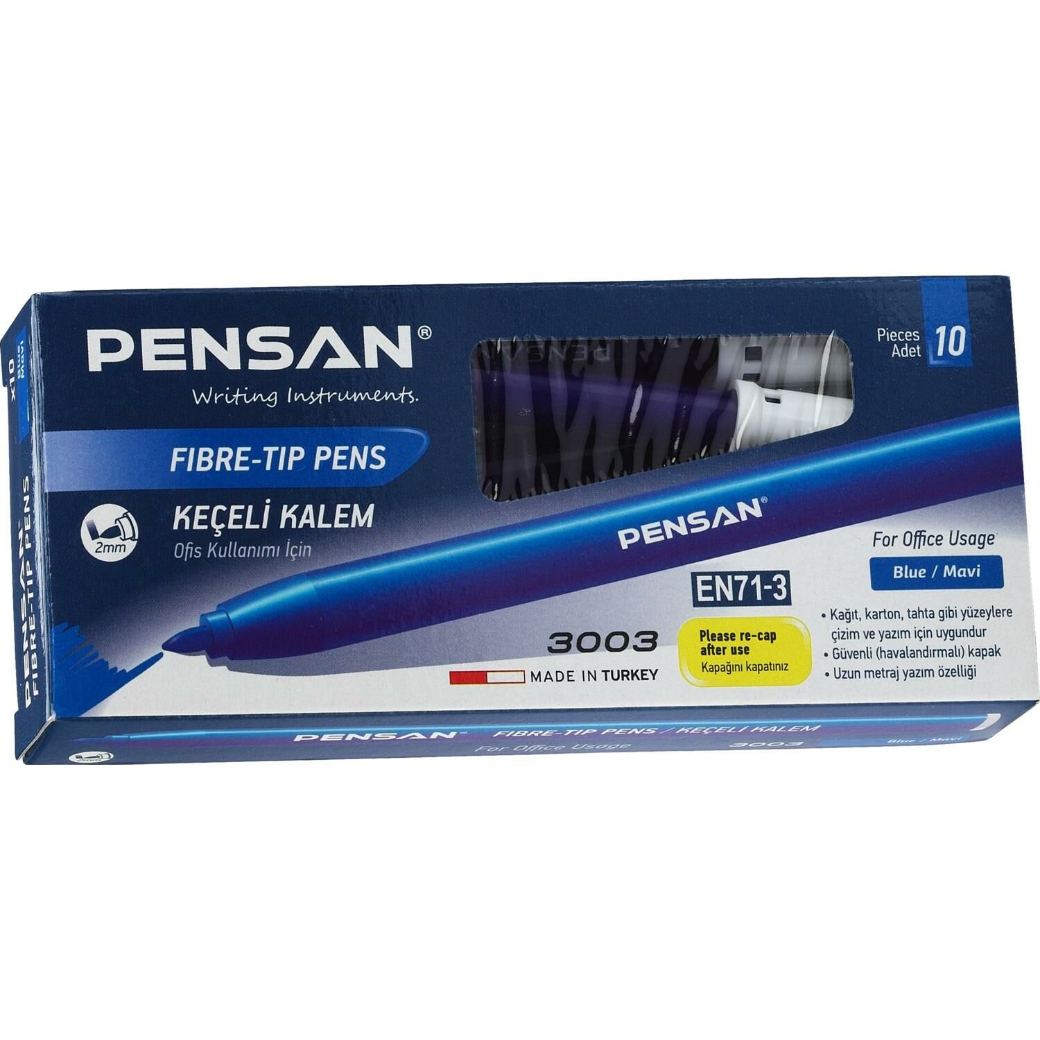 PENSAN KEÇELİ KALEM MAVİ 10 LU 3003