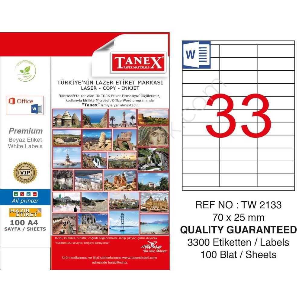 TANEX LAZER ETİKET 70*25 MM 33 LÜ TW-2133