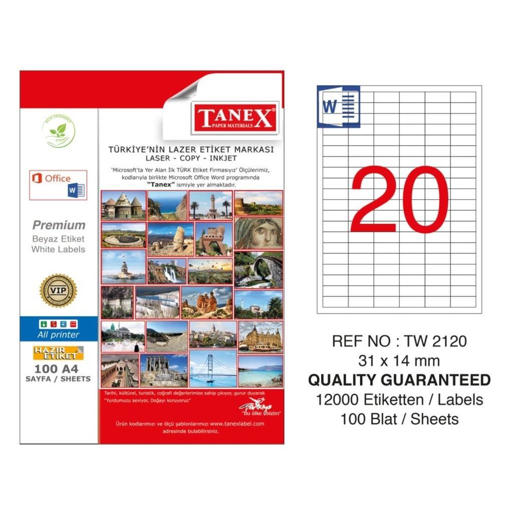 TANEX LAZER ETİKET 31*14 MM 120 Lİ TW-2120