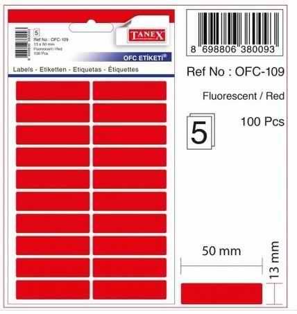 TANEX OFİS ETİKETİ 13*50 MM KIRMIZI 5 Lİ OFC-109