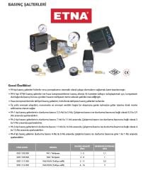 Etna PA1-Tahliyesiz  (1-5 Bar basınç aralığı) Hidrofor Ve Pompa Basınç Şalteri