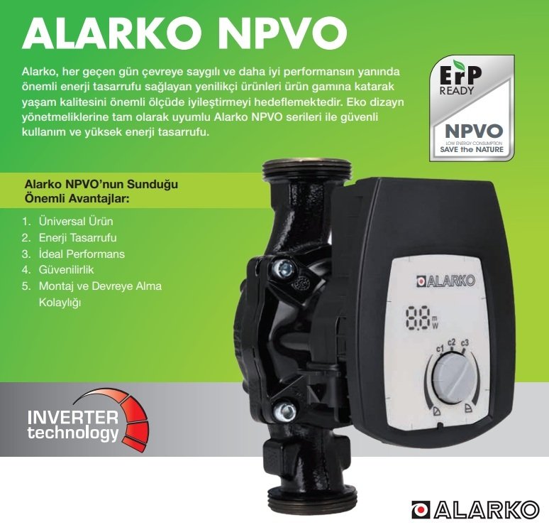 Alarko NPVO 25-80 ERP Dişli Tip Frekans Kontrollü Sirkülasyon Pompası (Değişken Devirli)