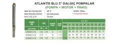 Atlantis Blu  3SDM3.5/12    0.75Hp 220V   12 Kademeli  3''  Dalgıç Pompa  (Motor+Pompa+Pano)