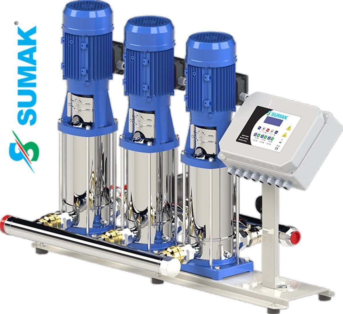 SUMAK, SHTP8C 400/12 SMART, 3x3Kw, 380V, ÜÇ POMPALI DİJİTAL PANOLU HİDROFOR