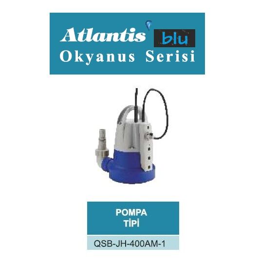 Atlantis QSB-JH-400AM-1  400W 220V Plastik Gövdeli Sıfırdan Emişli Temiz Su Drenaj Dalgıç Pompa / Alüminyum Sargılı - Sensörlü / Okyanus Serisi