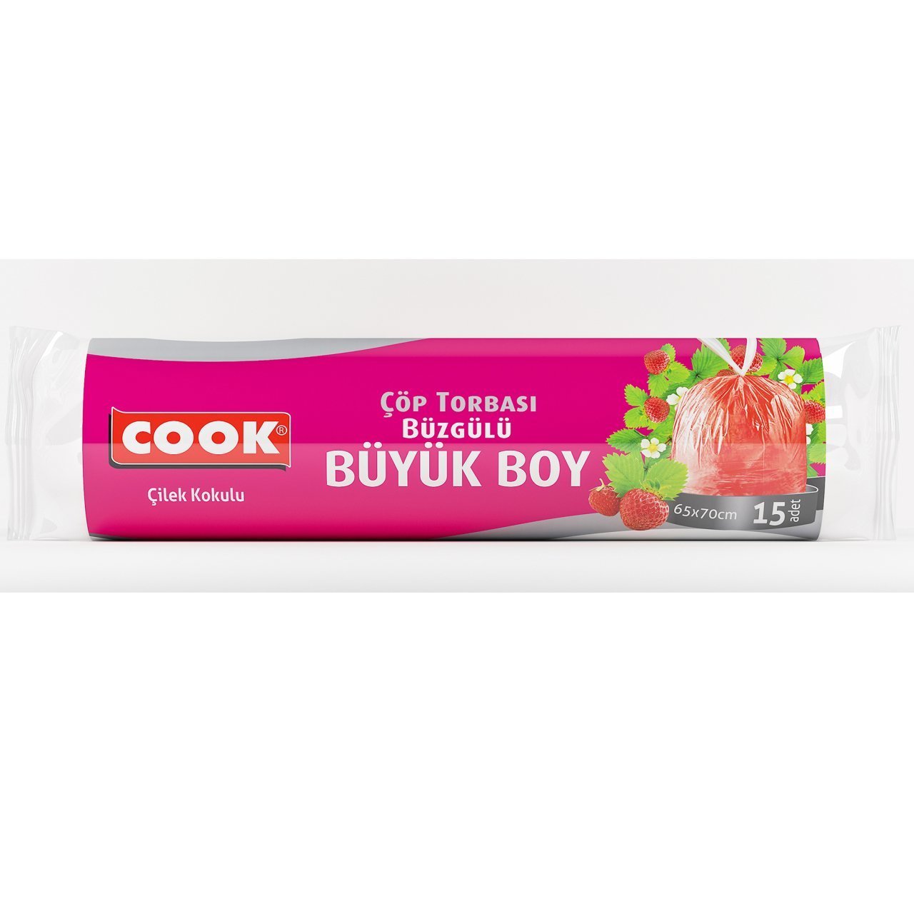 Cook Büzgülü & Kokulu Büyük Boy Çöp Torbası Çilek 65 x 70 cm 15 Adet