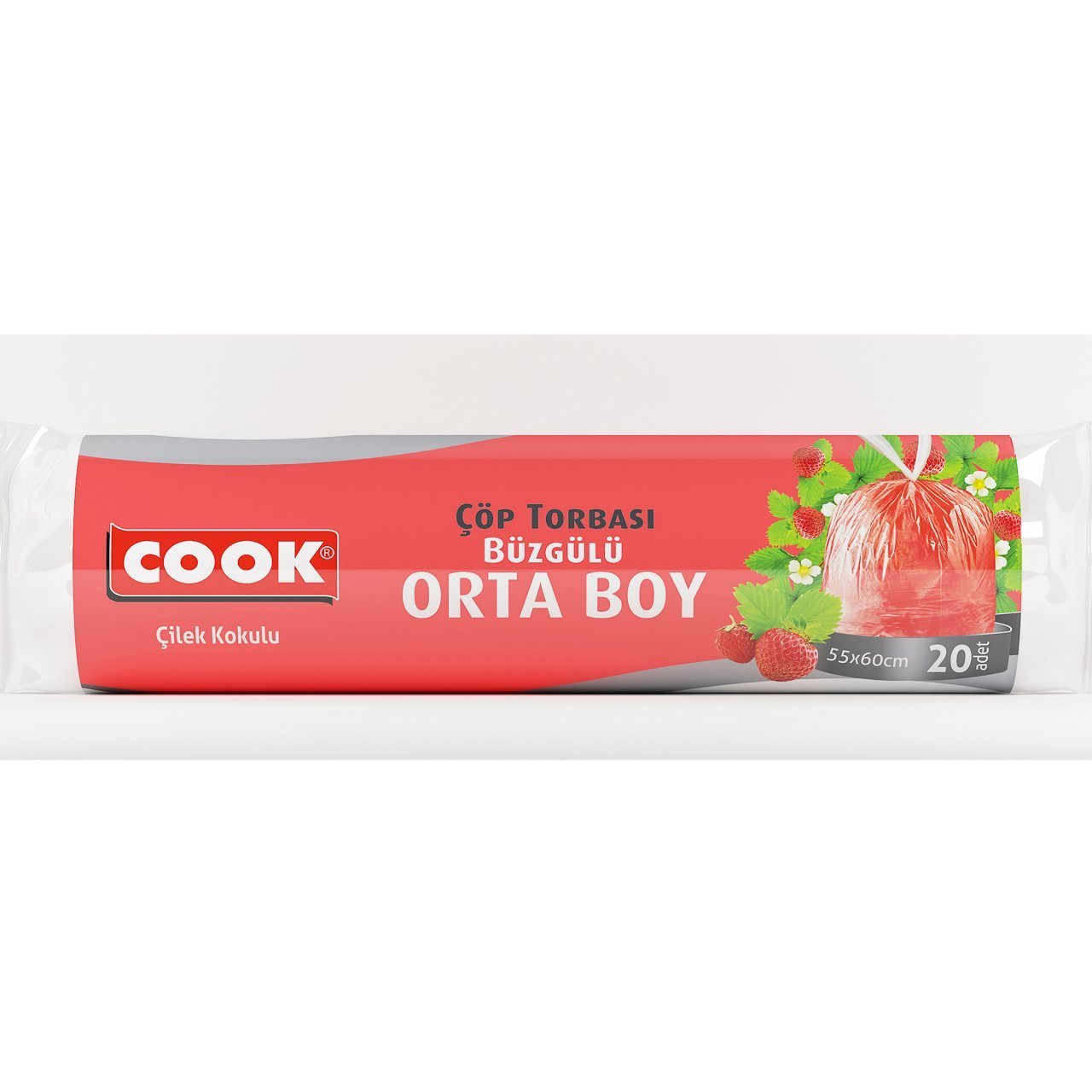 Cook Büzgülü & Kokulu Orta Boy Çöp Torbası Çilek 55 x 60 cm 20 Adet