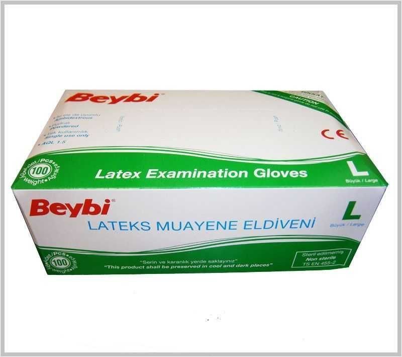 Beybi Lateks Muayene Eldiveni L Büyük Boy 100 Adet