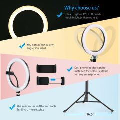 RING FILL LIGHT LED Selfie halka ışık 24W 5500K Tripod ile iphone akıllı telefon makyaj