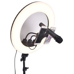 RENKSAN ZB-F348 18 inç halka ışık LED Video ışığı makyaj lambası Tripod standı ve üç mobil kelepçe ile