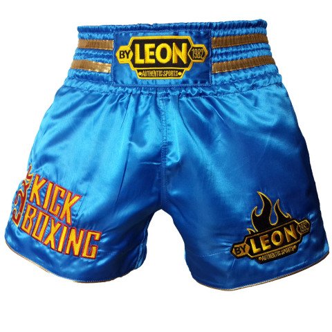 Leon Kick Boxing Nakışlı Profesyonel Kick Boks Şortu Mavi