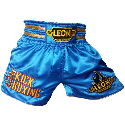 Leon Kick Boxing Nakışlı Profesyonel Kick Boks Şortu Mavi