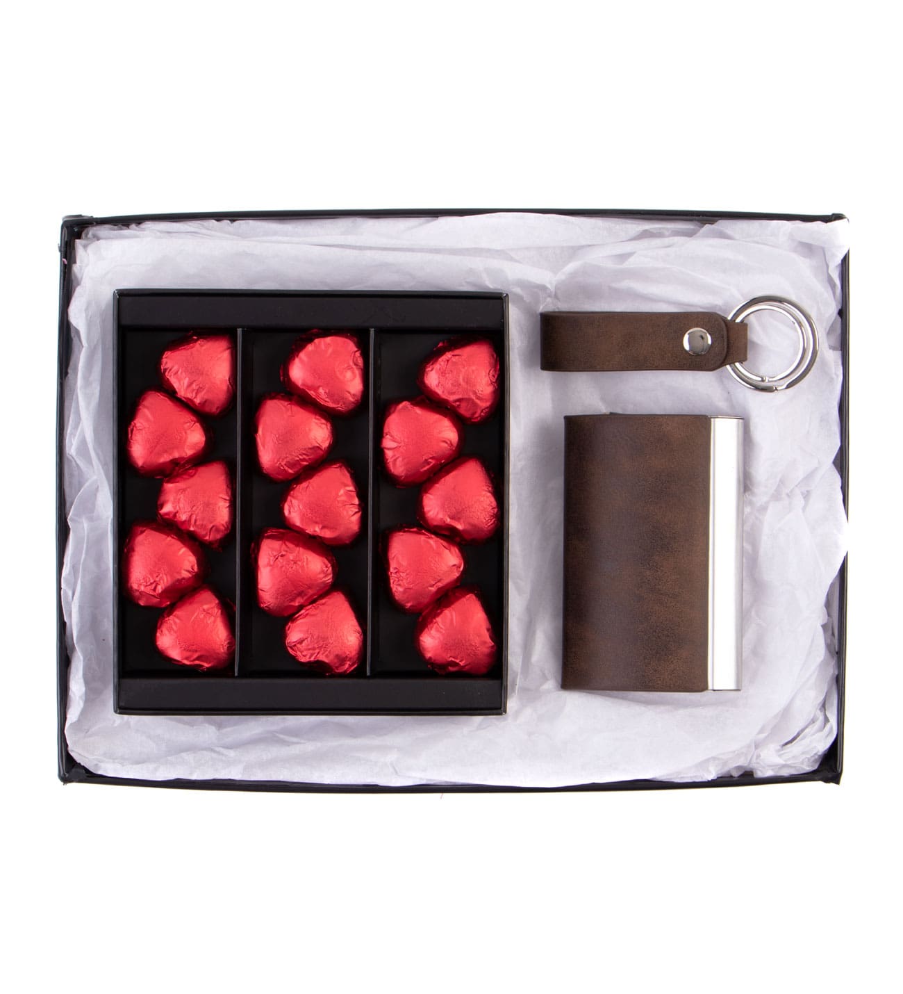 Single Modern Fıstıklı Kalp Çikolata Kırmızı Kahverengi Termoderi Vip Set Kahverengi - Vip Kurumsal Hediye