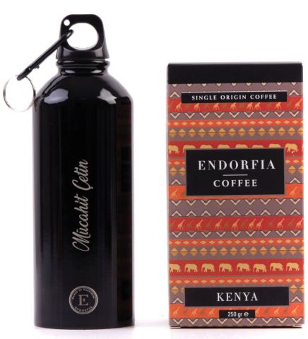 Kişiye Özel Hediyelik Sızdırmaz Çelik Matara Siyah & Kenya AA Plus Kahve Seti