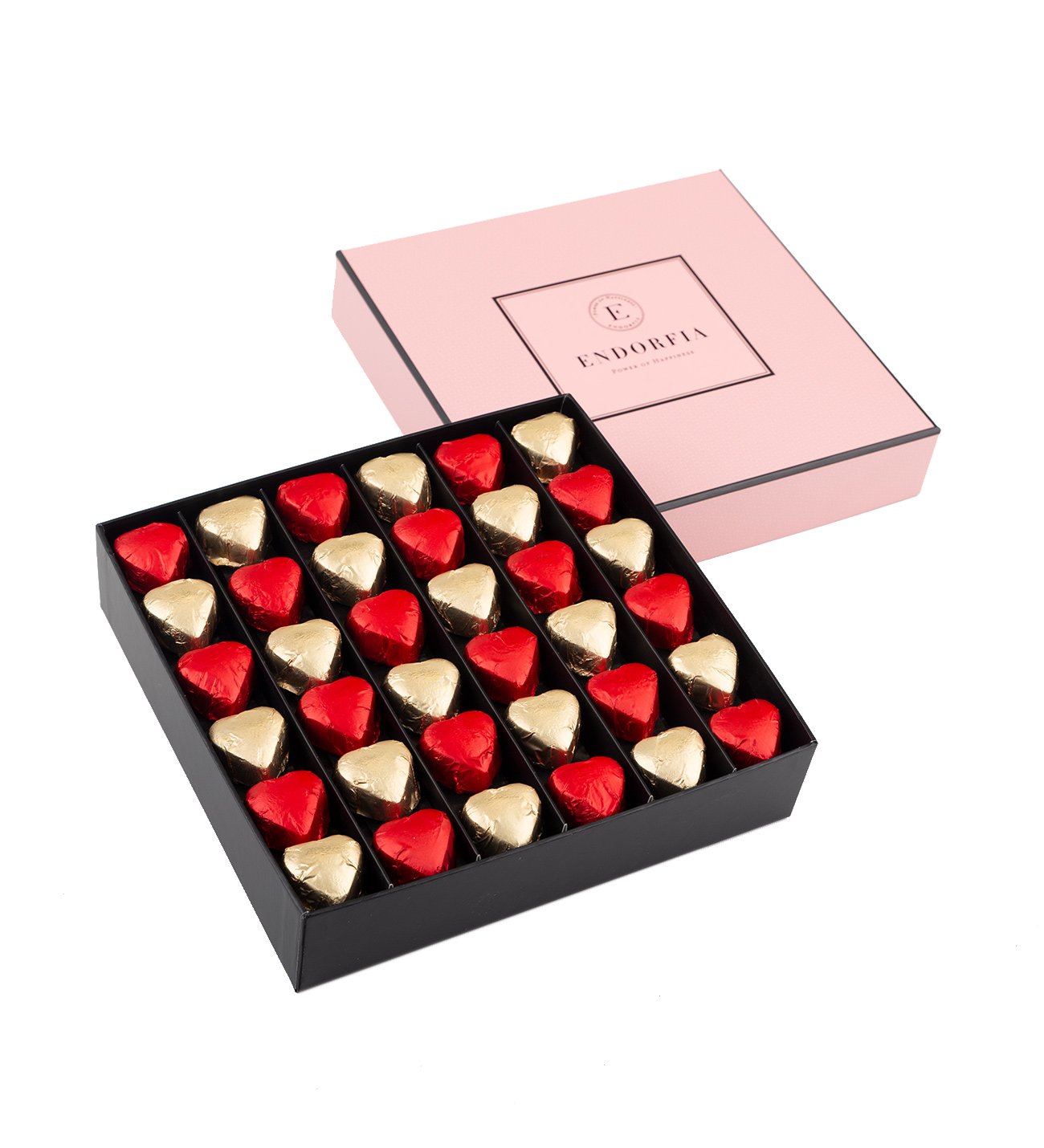 Single Midi Fıstıklı Kalp Çikolata Kırmızı-Gold-Pembe