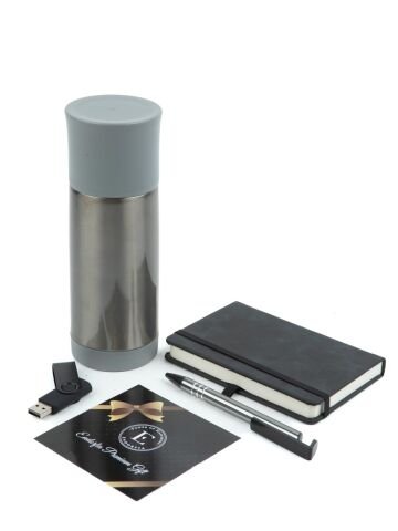 Kişiye Özel Sızdırmaz Termos - USB Bellek 16 GB - Metal Tükenmez Kalem - Cep Defteri Siyah