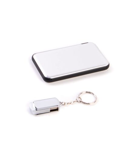 Kişiye Özel Powerbank - 4 GB Metal Anahtarlık USB Bellek Gümüş Renk - Dragee