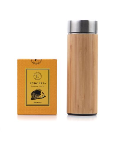 Sızdırmaz Bambu Termos - Filtre Kahve Sarı  Hediye Kutusu