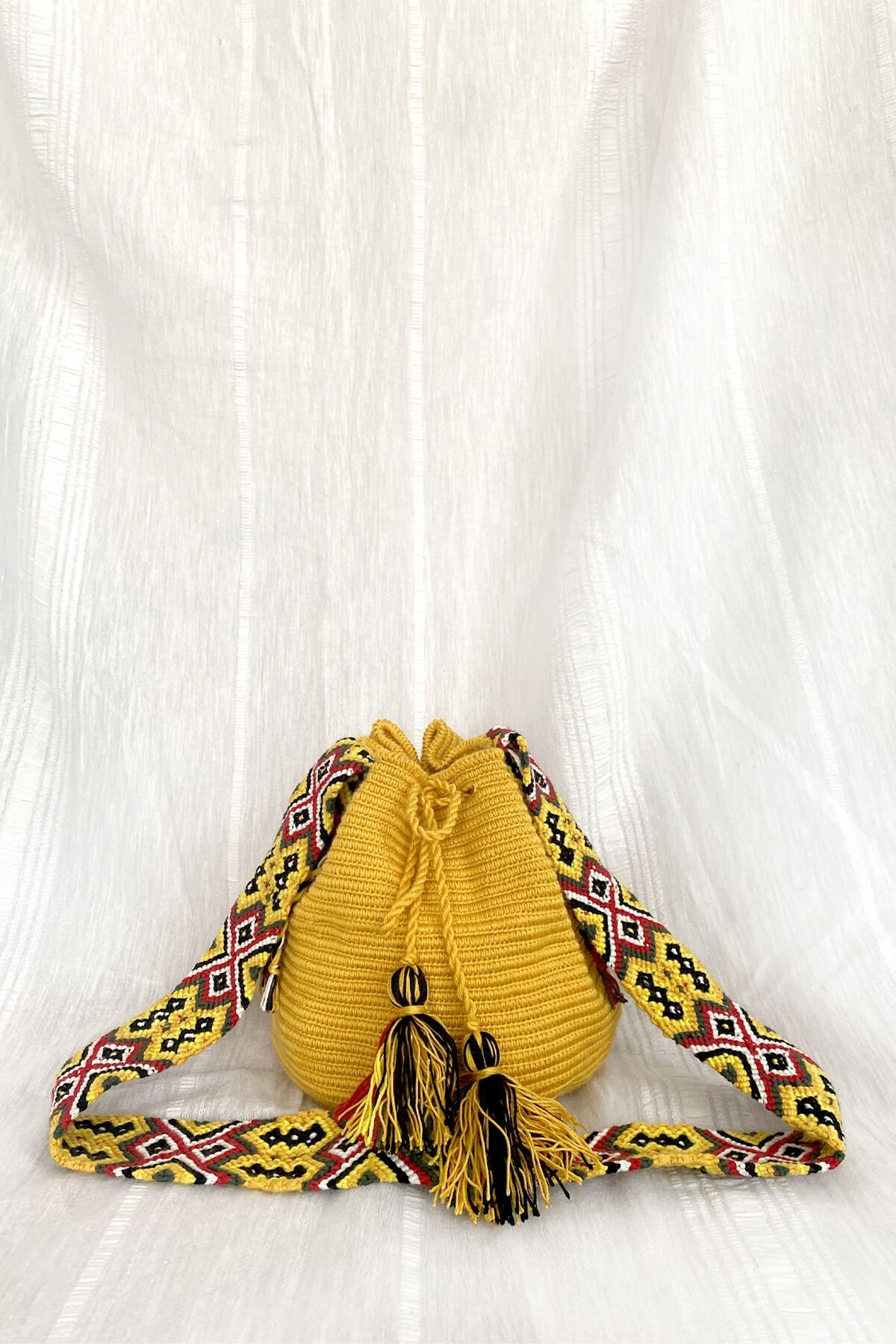 Mini Tatlı Sarı Wayuu Mochila Çanta, Kol Çantası