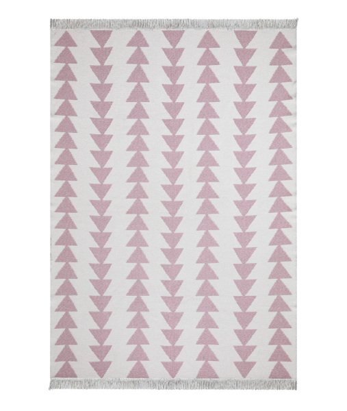 Duo Beyaz Pembe Çift Taraflı Yıkanabilir Dokuma Kilim 22994A 80 x 150 Cm