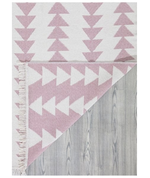 Duo Beyaz Pembe Çift Taraflı Yıkanabilir Dokuma Kilim 22994A 80 x 150 Cm