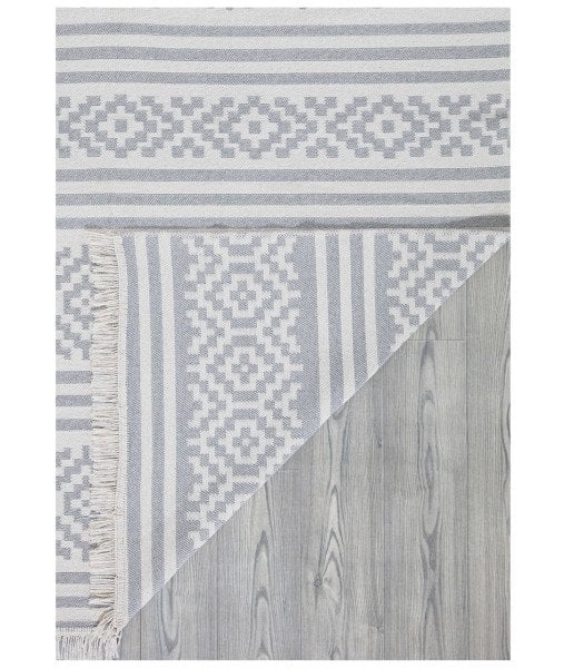 Duo Beyaz Gri Çift Taraflı Yıkanabilir Dokuma Kilim 22996A 160 x 230 Cm