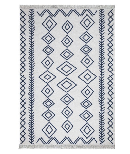 Duo Beyaz Mavi Çift Taraflı Yıkanabilir Dokuma Kilim 23000A 80 x 300 Cm