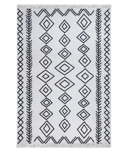 Duo Beyaz Siyah Çift Taraflı Yıkanabilir Dokuma Kilim 23000A 60 x 100 Cm