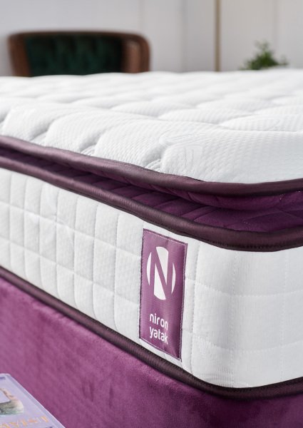 Purple Yatak Seti 150X200Cm Çift Kişilik Yatak Baza Başlık Takımı Orta Sert Yatak Mor Baza Ve Başlığı