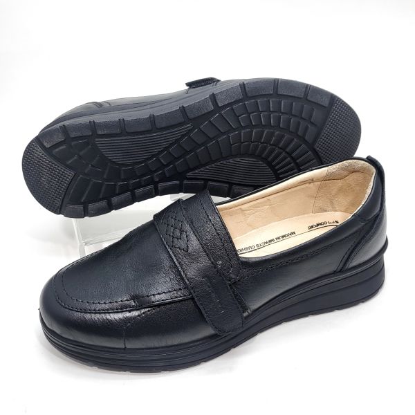 FORELLİ Maya-K Cırtlı Extra Geniş Kalıplı Deri Siyah Ayakkabı 21310